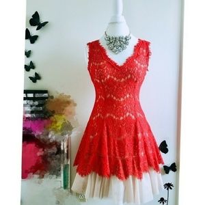 Betsy and Adam Lace Overlay Tulle A Line Dress